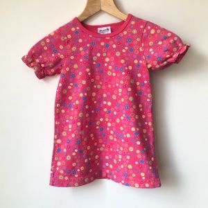NWT Flapdoodles Pink Short Puff Sleeves Floral Print Tee Dress Girls 2T 2 Cotton